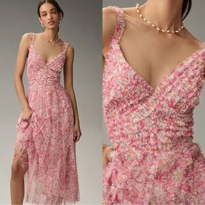 NWT $498 Anthropologie Mac Duggal Sleeveless V-Neck Mesh Midi Dress